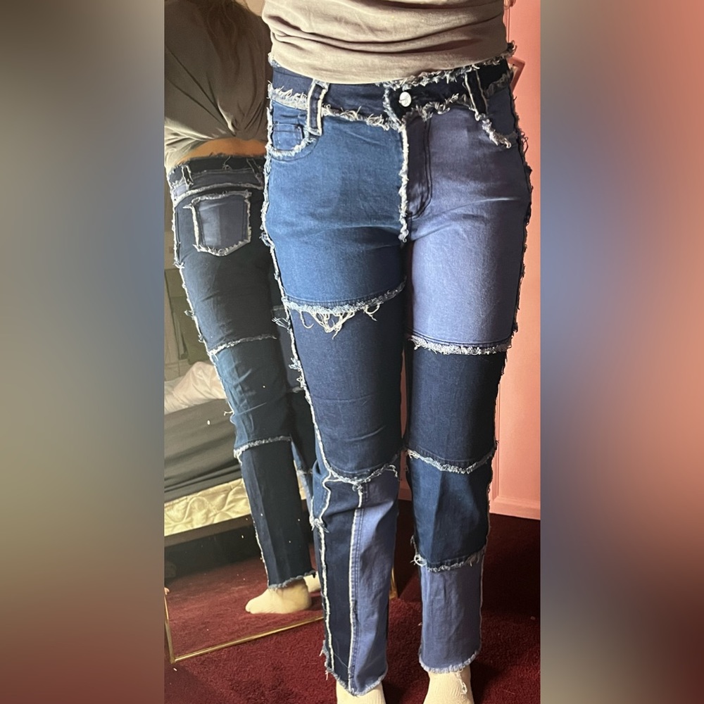 cute blue patchwork jeans